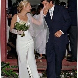 Lillie Rubin White Satin Cowl-Neck  Bridal Maxi Dress. Carolyn Bessete Style